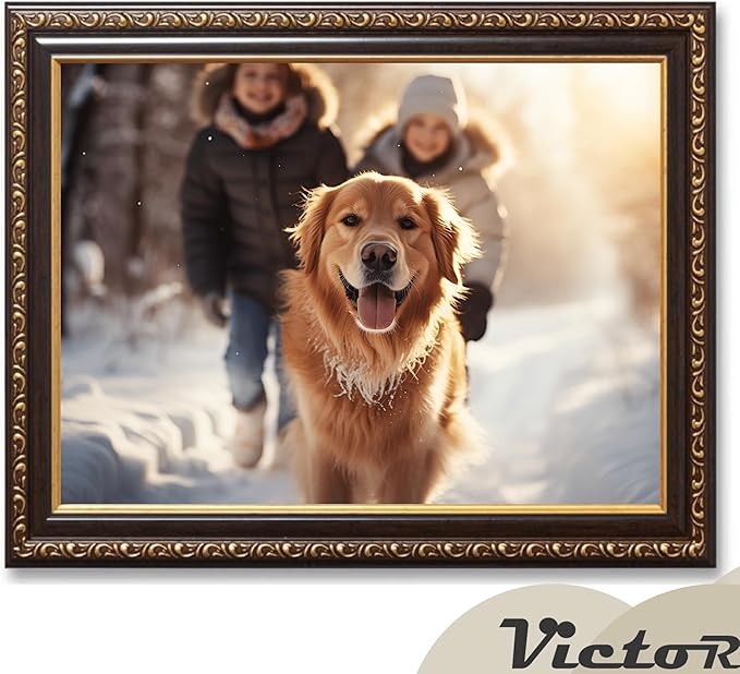 VictoR Picture Frame Chagall 8,5x11 Black Gold - Vintage Picture Frames with Shutterproof Acrylic Glass - 8,5 x 11 Photo Frame - Black Picture Frames - Antique - only for hanging