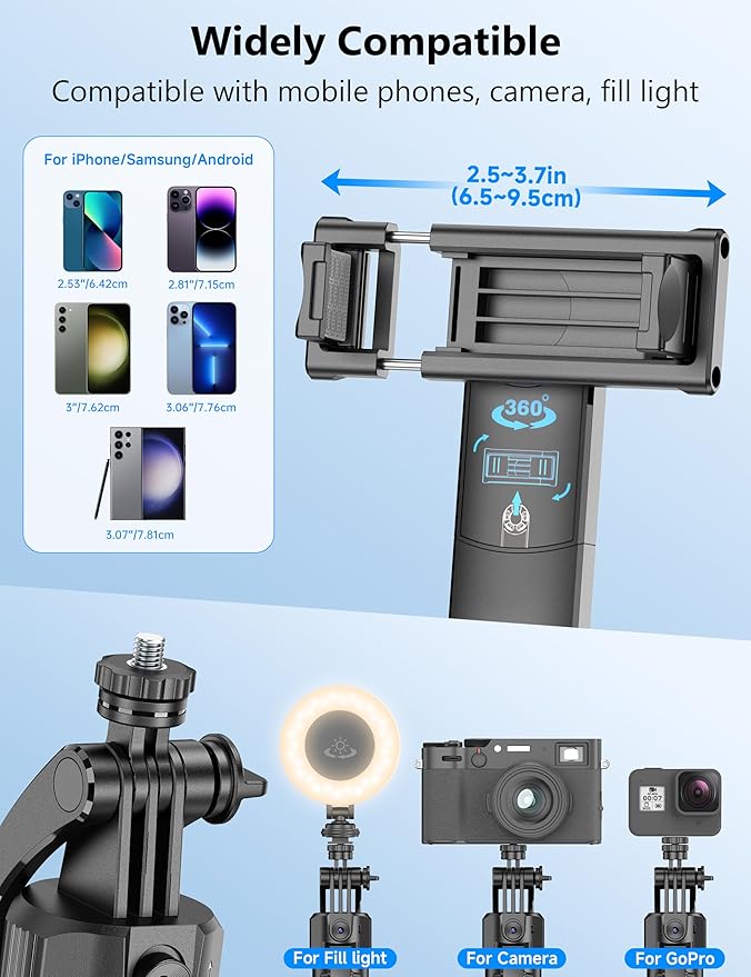 69'' Auto Face Tracking Selfie Stick Tripod Stand, Automatic Phone Tripod, Auto-Open Travel Tripods for iPhone/Cell Phone with Remote, Gesture Control, No App, Built-in AI Camera for Vlog Recording TK