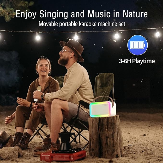 Mini Karaoke Machine,Funny Toys Christmas Birthday Gifts for Kids Age 4-12 Girls,Boys,Adults, Karaoke Microphone Toys for 4,5,6,7,8,9,10,11,12+ Year Old Girls Boys (Beige 1 mic -Rainbow Lights)