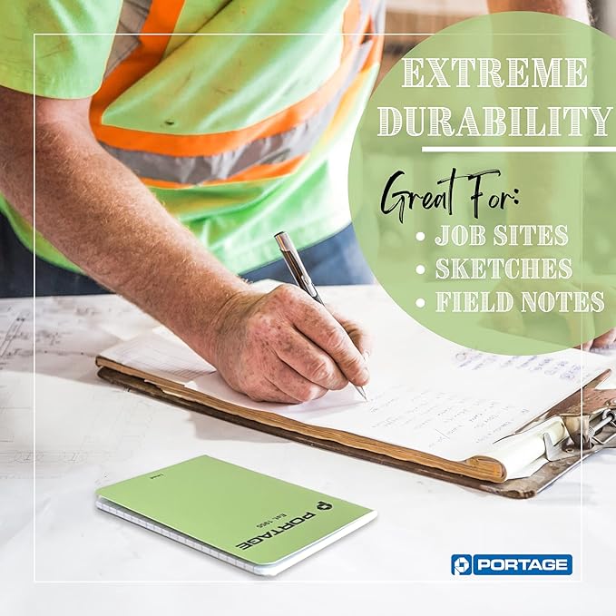 Portage Small Lined Notebook- 6 Notepads for Field Notes, Green Lined Small Sketch Book, Pocket Notebook Journal for Taking Notes in the Field – 3.5 x 5.5 Inches, 64 Pages, (Pack of 6)