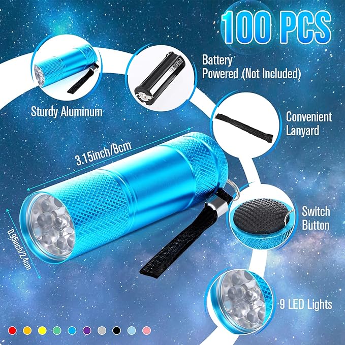 VIHOSE 100 Pcs Mini Flashlights Bulk Valentines Classroom Gifts Flashlight Aluminum LED Handheld Torches for Party Favors Night Reading Camping Emergency Gifts, Batteries Not Included(Bright Color)