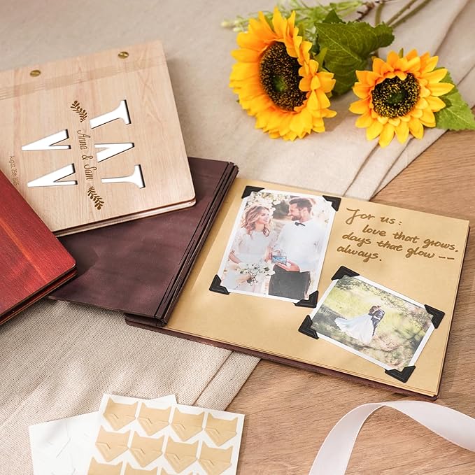Personalized Wooden Wedding Photo Albums, Hollow Letter Custom Wedding Scrapbook Album, Anniversary Photo Album Retro Photo Book, Couples Scrapbook Perfect Keepsake Gifts