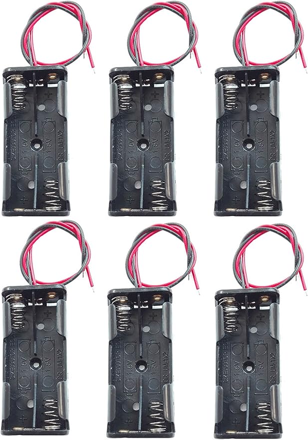 6PCS 2 x 1.5V AAA Battery Spring Clip Black Plastic 2 x 1.5V AAA Battery Case Holder Box Black Red Wire Leads
