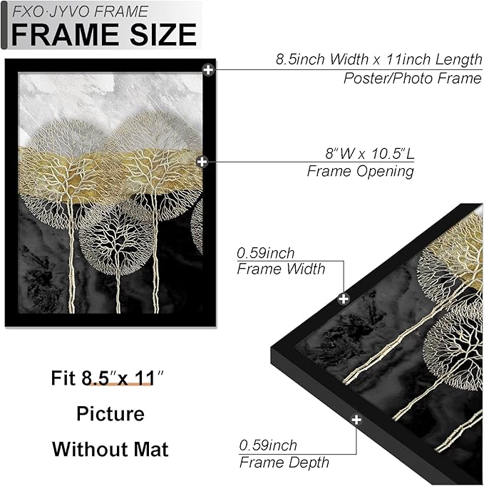 8.5x11 Picture Frame Set of 3, Display Photo 6x8 with Mat or 8.5 x 11 Without Mat, Light Weight and High Transparent 8.5 by 11 Frame for Wall - 3 Pack/Black/8.5"x11"