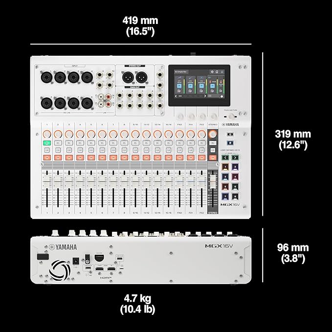 Yamaha MGX16V 22ch Digital Mixing Console, Dual USB-C Audio/Video Interface, Includes Cubase Al, WaveLab Cast LE, Basic FX Suite and Steinberg Plus Software Bundle, White MGX16V W