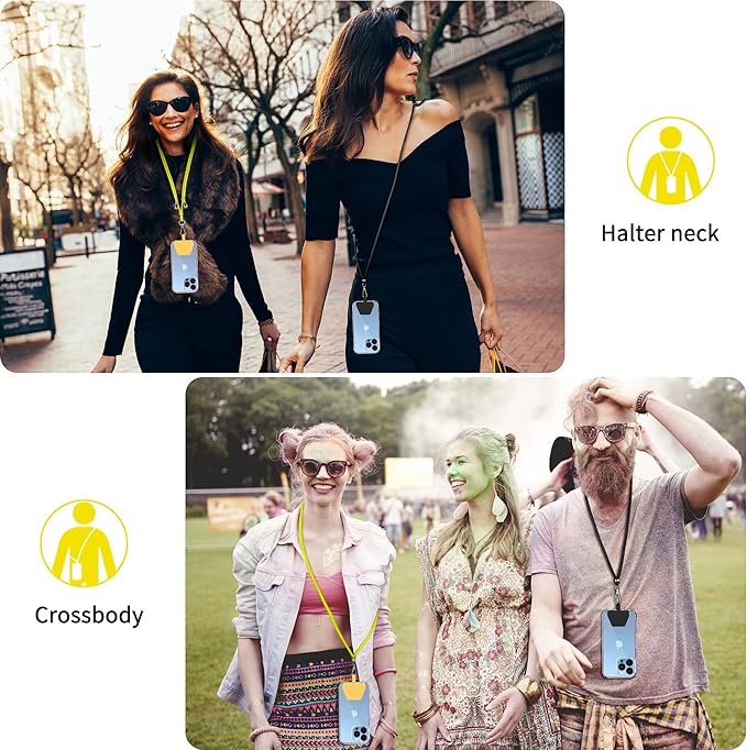 CACOE Phone Lanyard 2 Pcs-2 Pcs Adjustable Neck Strap, 4 Pcs Tether Tab, Universal Crossbody Multifuctional Cell Phone Lanyards Compatible with Most Smartphones(Black+Yellow)