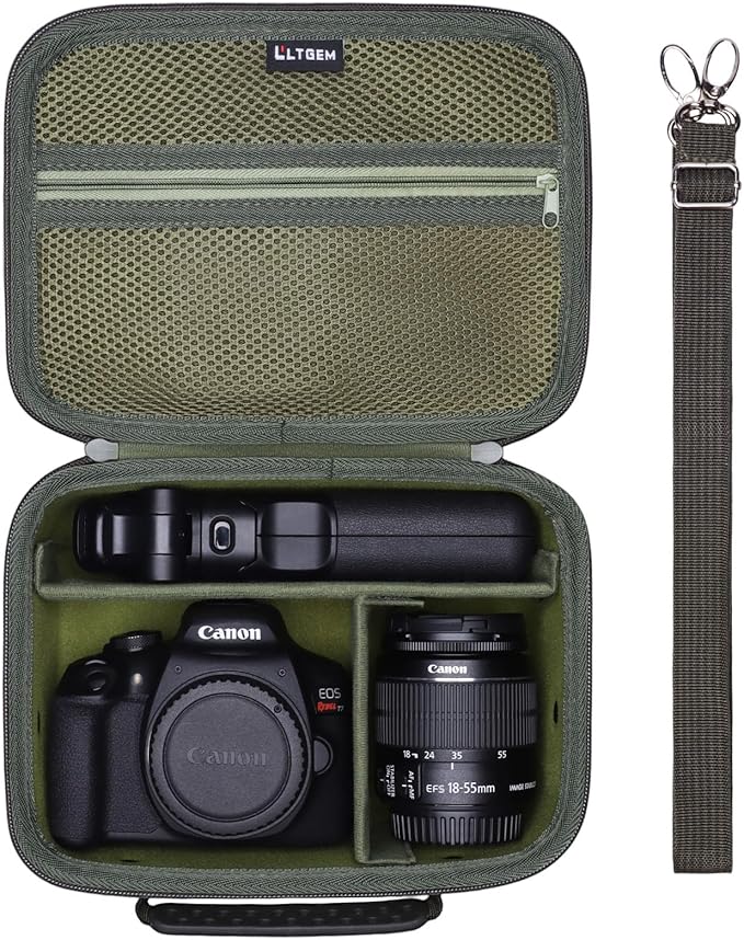 Camera Case Compatible with Canon EOS Rebel T7/R50/R6 Mark II/R100/R50 V/T6/R8/R10/R5 Mark II/RP/R7/5D Mark IV/SL3/R5/T100 DSLR SLR Camera, Len and Tripod with 4 Dividers and Shoulder Strap, Green