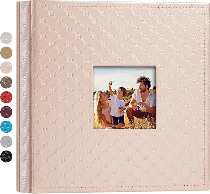 Mublalbum Small Photo Album 4x6 200 Photos Leather Cover Picture Book with Horizontal Pockets for Baby Wedding Anniversary and Family (Pink)