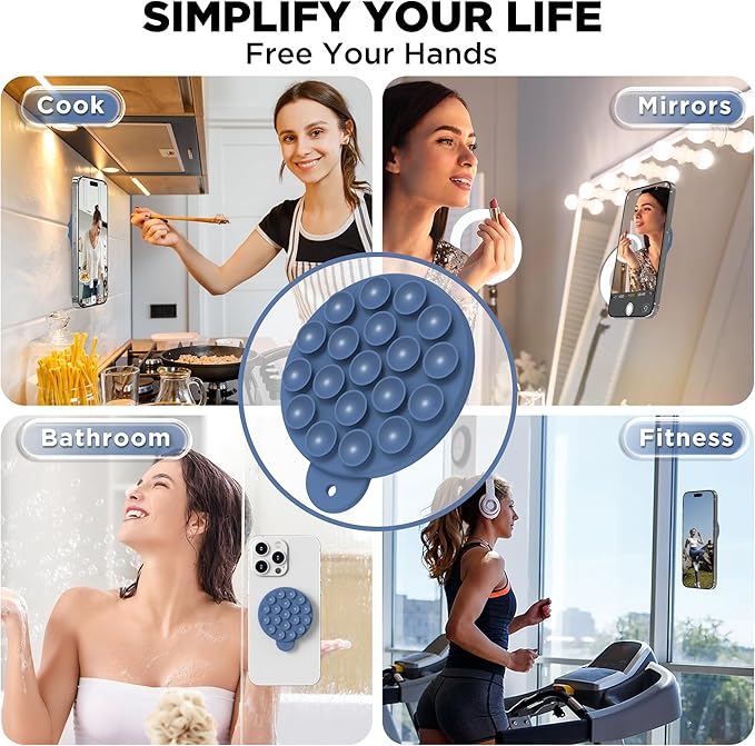 Magnetic Suction Cup Phone Mount, Compatible with MagSafe, Silicone Octo Cup Buddy Sticky Grip Holder for iPhone and Android, Removable Hands-Free Selfie/Video for TikTok, Azure Blue