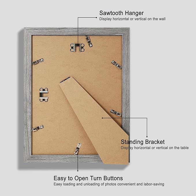 9x12 Picture Frame Set of 4, Made of Glass and Grey Wooden Frame - Display Picture 6x8 with Mat or 9 x 12 Without Mat, 9 by 12 Photo for Wall or Tabletop
