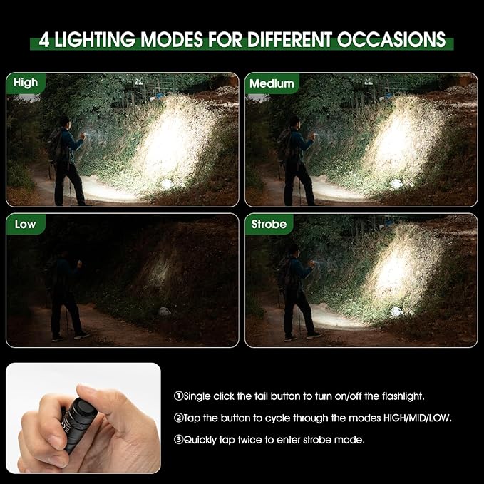 Rechargeable Flashlights 1200 Lumens EDC Flashlight, AA Pocket Flashlight High Lumens with Clip, Super Bright Small Flashlights, 4 Modes Flash Light for Camping, Home, and Emergencies (Black)