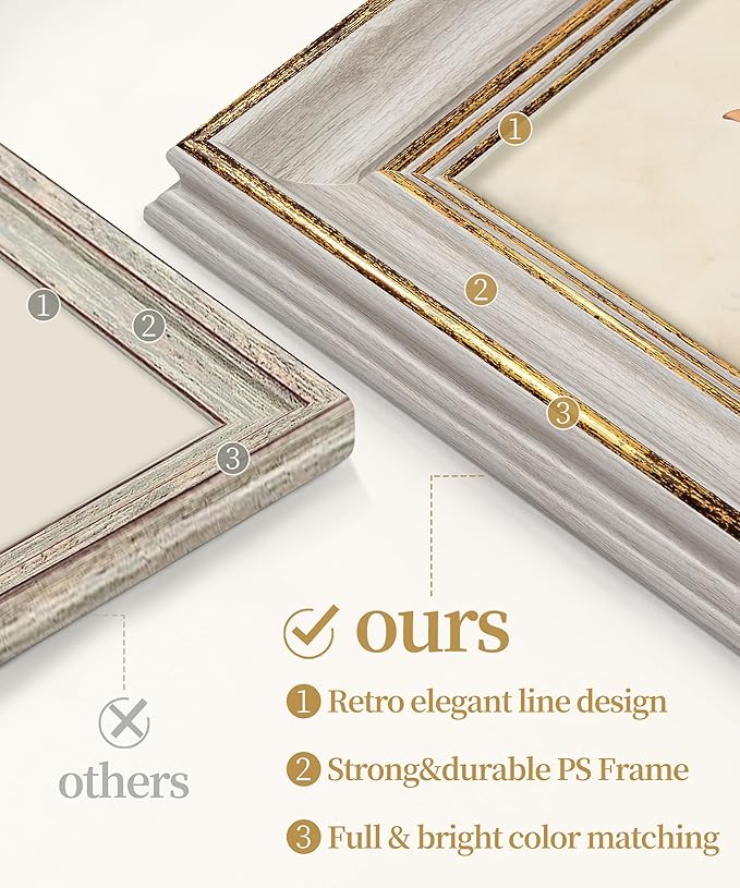 Afuly 4x6 Picture Frames Vintage Antique Photo Frame Gold White for Tabletop Single Display Wall Hanging Tabletop Distressed Wedding Birthday Gifts for Grandma Friends Family