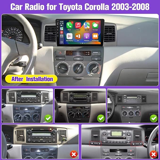 Leadfan 64G Car Stereo Radio for (Non JBL Version) Toyota Corolla 2003 2004 2005 2006 2007 2008, with Wireless Carplay, Android Auto, FM, Plug and Play Wiring Harness, GPS, SWC,MIC