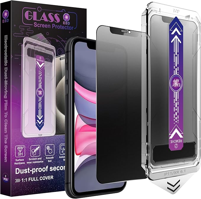 CHRYSHA 2 Pack Matte Privacy Screen Protector for iPhone 11 / iPhone XR, 9H Tempered Glass, Full Coverage, Anti-Fingerprint, Auto Dust-Elimination, No Bubble, Easy Installation