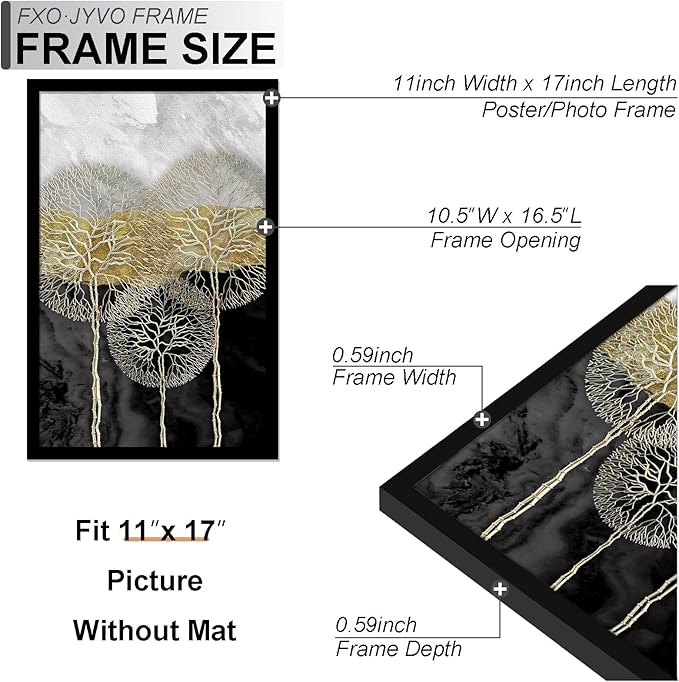 11x17 Picture Frame, Display Poster 8x12 with Mat or 11 x 17 Without Mat, Light Weight and High Transparent 11 by 17 Frame for Wall - 1 Pack/Black/11 x17