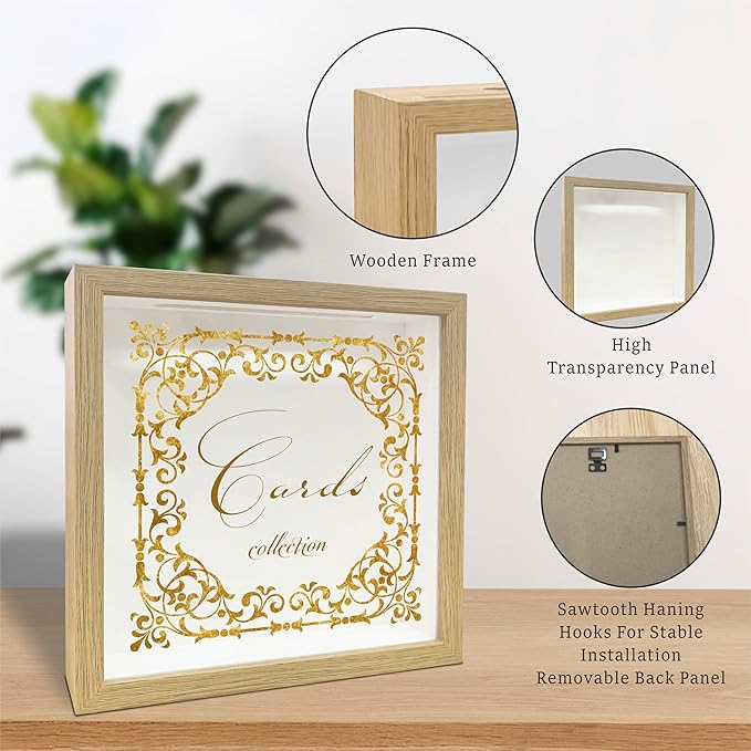 8"x 8" Card Collection Box Photo Frame - Gold Carved Pattern Keepsake - Everything I Want to Remember - Display Collect Memory Box for Greeting Cards, Tickets,Wedding Invitation Keepsake Gift - A02