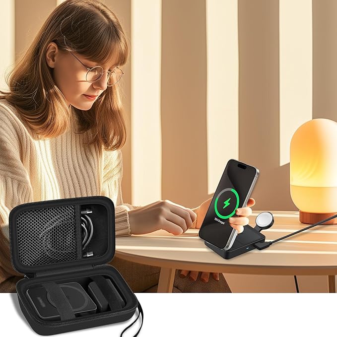 Case for Anker MagGo for Ucomx 3-in-1 for MagGo UFO Charging Station,for Augnner for Iseyyox for Apple MagSafe Duo for LISEN Wireless Charger Foldable Magnetic Charging Stand Storage Box-Black