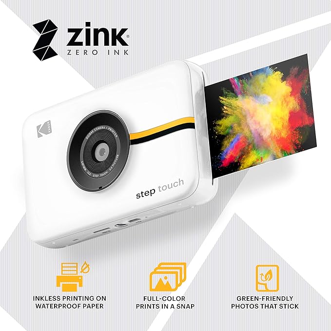 Zink Kodak Step Touch | 13MP Digital Camera & Instant Printer with 3.5” LCD Touchscreen Display, 1080p HD Video (White) Starter Bundle