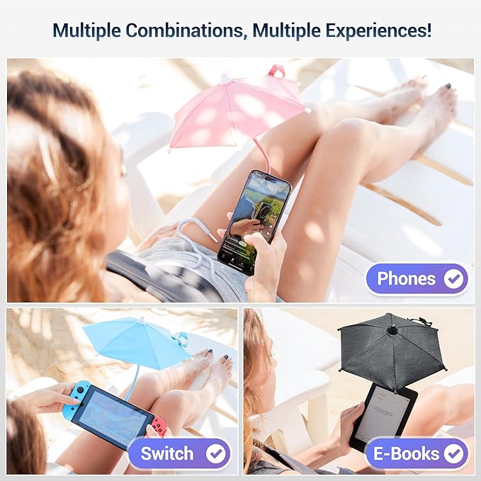 UPF 45+ Magnetic Phone Umbrella with Black Anti-UV Coating,Mini Tanning Phone Sun Shade Shield for Magsafe iPhone 17 Air 16 15 Pro Max Android Kindle Outdoor Beach Pool Anti-Glare Anti-Reflect -Purple
