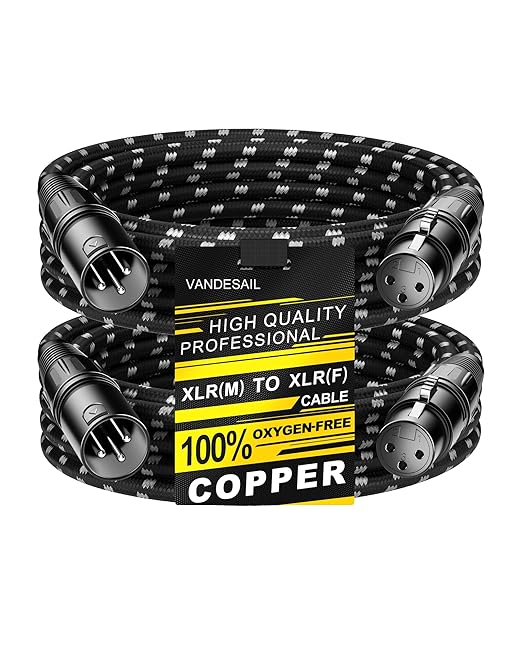 XLR Cables 10ft 2 Pack, Nylon Braided XLR Extension Microphone Cable, OFC Shielded and Balanced XLR Male to XLR Female Mic Cord for Preamp Recording Mixer Amplifie Speaker Black