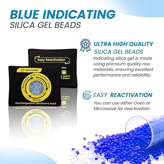 500g Reusable Silica Gel Desiccant Packs, Rechargeable Dehumidifier Moisture Absorbers with Color Indicator for Storage, Gun Safes, Suitcases, 3D Printing Filaments, Electronics, Car [2 Pack]