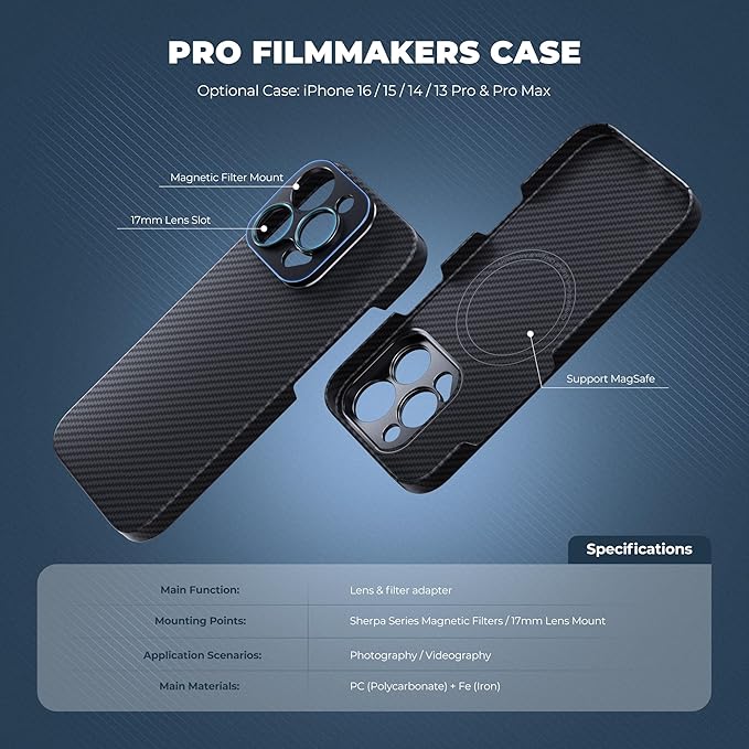 FREEWELL Pro Filmmaker Case and 1.33 Bule Anamorphic Lens Kit Compatible with iPhone 16 Pro Max-17mm Lens Mount