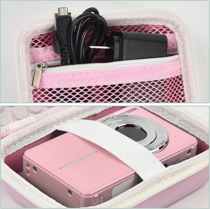 Boobowl Digital Camera Case Compatible with CAMKORY/for Lecnippy/for Lecran/for KODAK PIXPRO/for Qumcou/for WONNIE Point & Shoot Cameras, Small Compact Camera Pouch for SD Card Accessories (Pink)
