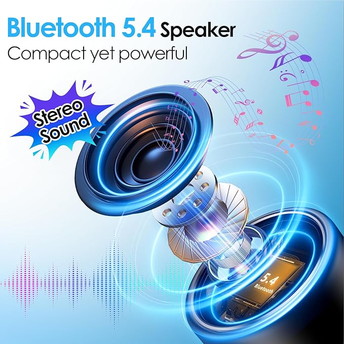 Portable Bluetooth Speaker 5.4, Mini Speaker, 12H Battery Life & Noise Reduction Mic, Metal Cover, TWS Pairing, Wireless Speaker with RGB Lights for Home/Travel/Outdoor by Music Lovers-Black