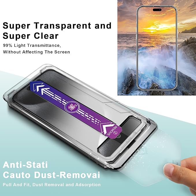 SHANG PIN JIA 2 Pack Screen Protector Tempered Glass for iPhone 16 Plus and iPhone15 Plus and iPhone 14 Pro Max 6.7-Inch Auto Dust Removal, No Bubbles, High Definition Clear, Easy Installation