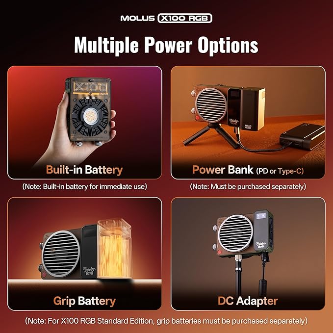 ZHIYUN MOLUS X100 RGB Standard 100W Video Light [Official] V2 Upgraded Version Professional Photography Light Portable Continuous Output Lighting 2500K~10000K CRI≥95 TLCI≥97 Only 384g (No Battery)