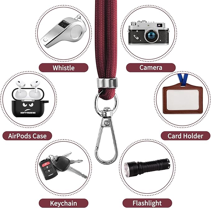 CACOE Phone Lanyard 2 Pcs-1 Pcs Adjustable Neck Strap, 1 Pcs Wrist Strap, 2 Pcs Pads, Universal Crossbody Multifuctional Cell Phone Lanyards Compatible with Most Smartphones(Dark Red)