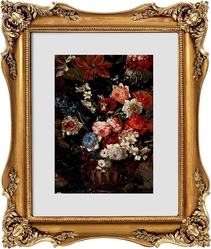 8x10 Gold Vintage Picture Frame, Ornate Baroque Gothic Victorian Frames with Mat for 5x7 or 8 x 10 Photos, Tabletop or Wall Display, Antique Home Decor Accent