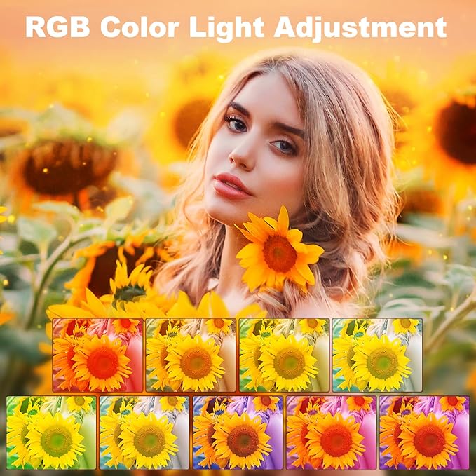 RGB Smartphone Video Rig with Light, Handheld Phone Camera Stabilizer with LED Ring Light, 2500-8500K Selfie Light for Tiktok, YouTube, Live Steam, Video Recording, Make up