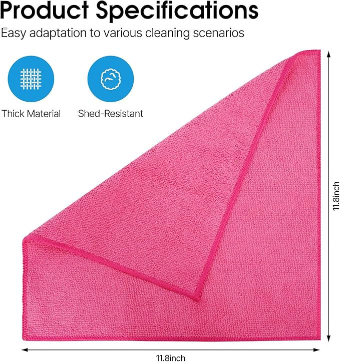 QYL Microfiber Cleaning Cloth,12 Pack Cleaning Rags, Cleaning Towels with 4 Color Assorted, 11.8"X11.8"(Green/Blue/Yellow/Pink)