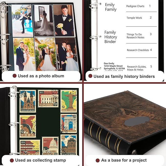 LETVPVOW Vintage Hardback 3 Ring Binder 1 Inch, Professional Leather Binder 3 Ring, Three Ring Binders Fits 8.5" x 11", D Ring Binders for Photo Album, Home, School and Office Supplies- Black