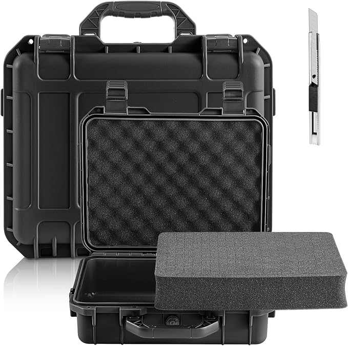 Relaxweex 1 Pcs 18.3 x 13.4 x 7.2 Inch Waterproof Hard Case with DIY Customizable Foam Insert Portable Protective Case with Knife for Camera Drones Equipments Tools Test Instruments (Black)