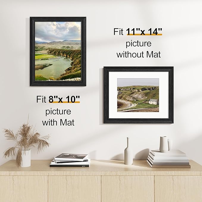 Vittanly 11x14 Picture Frames Set of 2, Ornate Vintage Photo Frame for Wall or Tabletop, Display 8x10 Pictures with Mat or 11x14 without Mat, Distressed Black