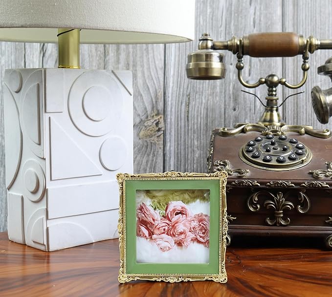 Hymmah 3 * 3inch Mini Wallet Picture Frame Vintage Photo Frame Ornate Textured Hand-Crafted Resin Frame with Easel&Hook for Tabletop&Wall Display,Photo Gallery,Art