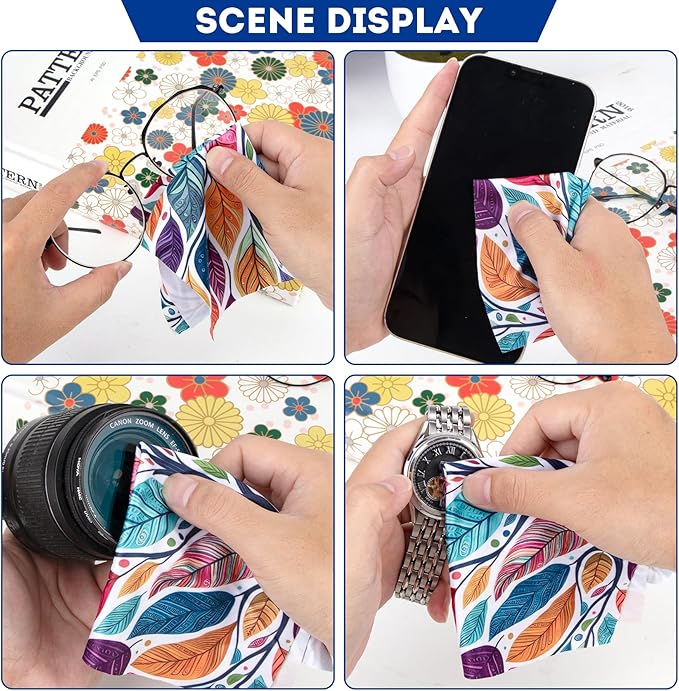 Large Size (19.5x19.5cm) Cleaning Cloths for Eyeglasses, Camera Kens, Cell Phones, CD, DVD, Tablets, Laptops, Telescope, LCD Screens and Other Delicate Surfaces Cleaner (Patterns Randomly Sent)