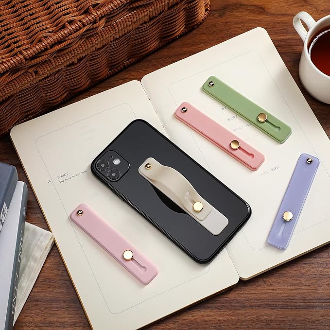 Weewooday 12 Pcs Phone Grip Strap Telescopic Finger Strap Bracket Portable Phone Finger Kickstand Handle Grip Holder(Morandi Colors)