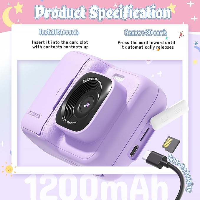 Instant Print Camera for Kids, HD Digital Camera, Christmas Birthday Gifts for 4 5 6 7 8 9 10 Year Old Girls Boys, Portable Toy Printer with 32GB SD Card & 3 Rolls Printing Paper, Mauve