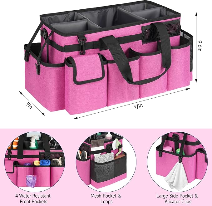 Cleaning Caddy Bag,Extra Large Cleaning Supplies Organizer with Handle for Housekeepers,Red