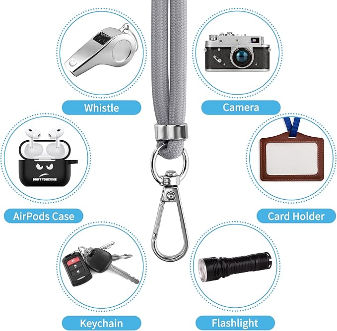 CACOE Phone Lanyard 2 Pcs-2 Pcs Adjustable Neck Strap,4 Pcs Patches,Universal Crossbody Multifuctional Cell Phone Lanyards Compatible with Most Smartphones(Black+Light Gray)
