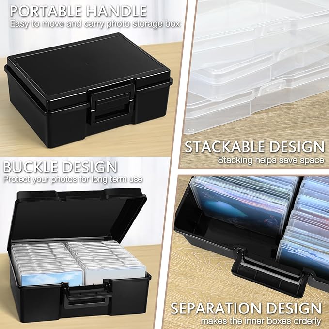 FAAYUCK Photo Storage Box 5 x 7 Inches, 18 Inner Extra Large Photo Organizer With Dividers, Acid-Free Photo Storage Containers, Craft Storage Box for Protect Photos, Crafts, Stamps etc