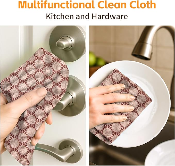 Microfiber Cleaning Cloth Roll, 50-Count, Reusable, Durable, Absorbent, Lint-Free Non-Scratch Towels, Dish Rags for Kitchen, Home, Window & Screens, Paper Towel Alternative, Brown Dot, 12x12 in