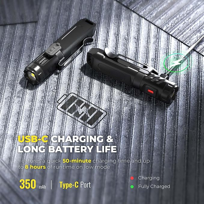 Keychain Flashlight, Bright 650 Lumens USB-C Rechargeable Mini Flashlight, Waterproof Small Pocket Light for Everyday Carry, Camping, Hiking, Emergencies (1, Midnight Black)