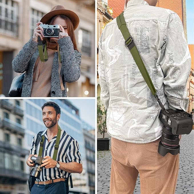 FIEIL Camera Shoulder Strap with Quick Release Plate, 1.5''Wide Universal Camera Neck Strap, Smooth and sturdy, Equipped with Comfortable Silicone Shoulder Pad for Photographers(Moss Green)