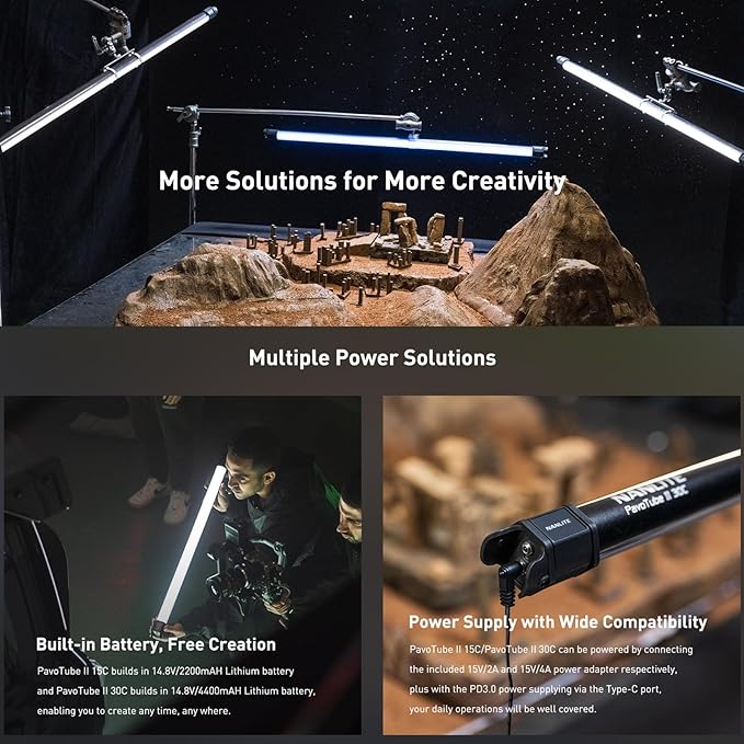 NANLITE PavoTube II RGBWW LED Light Tube, Color RGBWW LED Pixel Tube Photography Handheld LED Video Lighting Wand with AC Chargers, Mounts, and Case Battery Powered (PavoTube II 15C 2Kit)