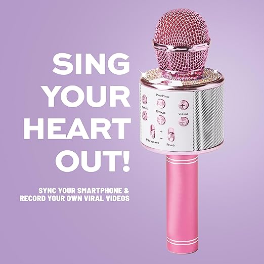 Claire's Bluetooth Karaoke Microphone for Kids, Wireless Mic with Voice Effects, Echo, USB-C Charging, Volume Controls & TF Card Slot, Portable & Durable Toy for Singing, Parties & Gifts, Ages 6+