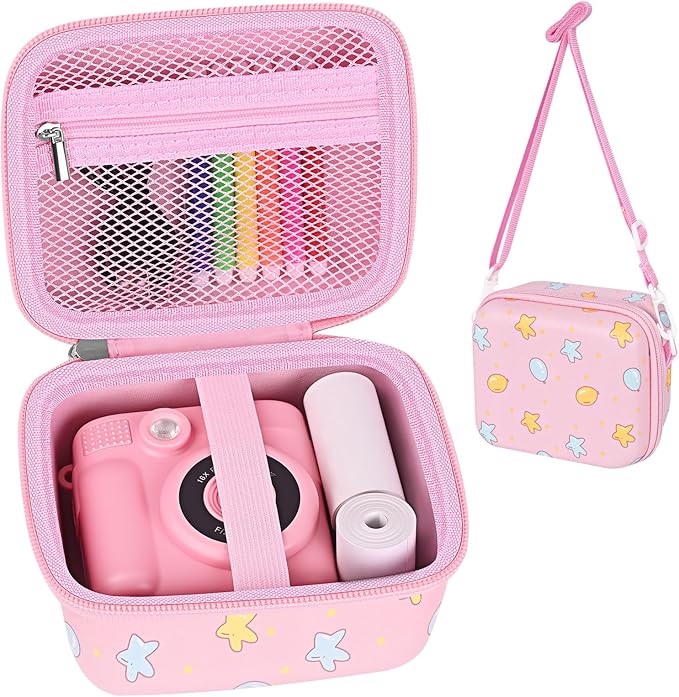 Kids Instant Print Camera Case Compatible with Dylanto/Gofunly/DUDUDRAGON/ESOXOFFORE Kids Camera, Prints Paper Water Color Pen Storage Case Birthday Gift